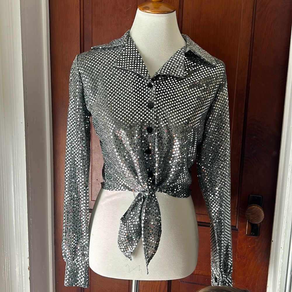 Vintage Sequin Button-Up Sparkly Disco Top